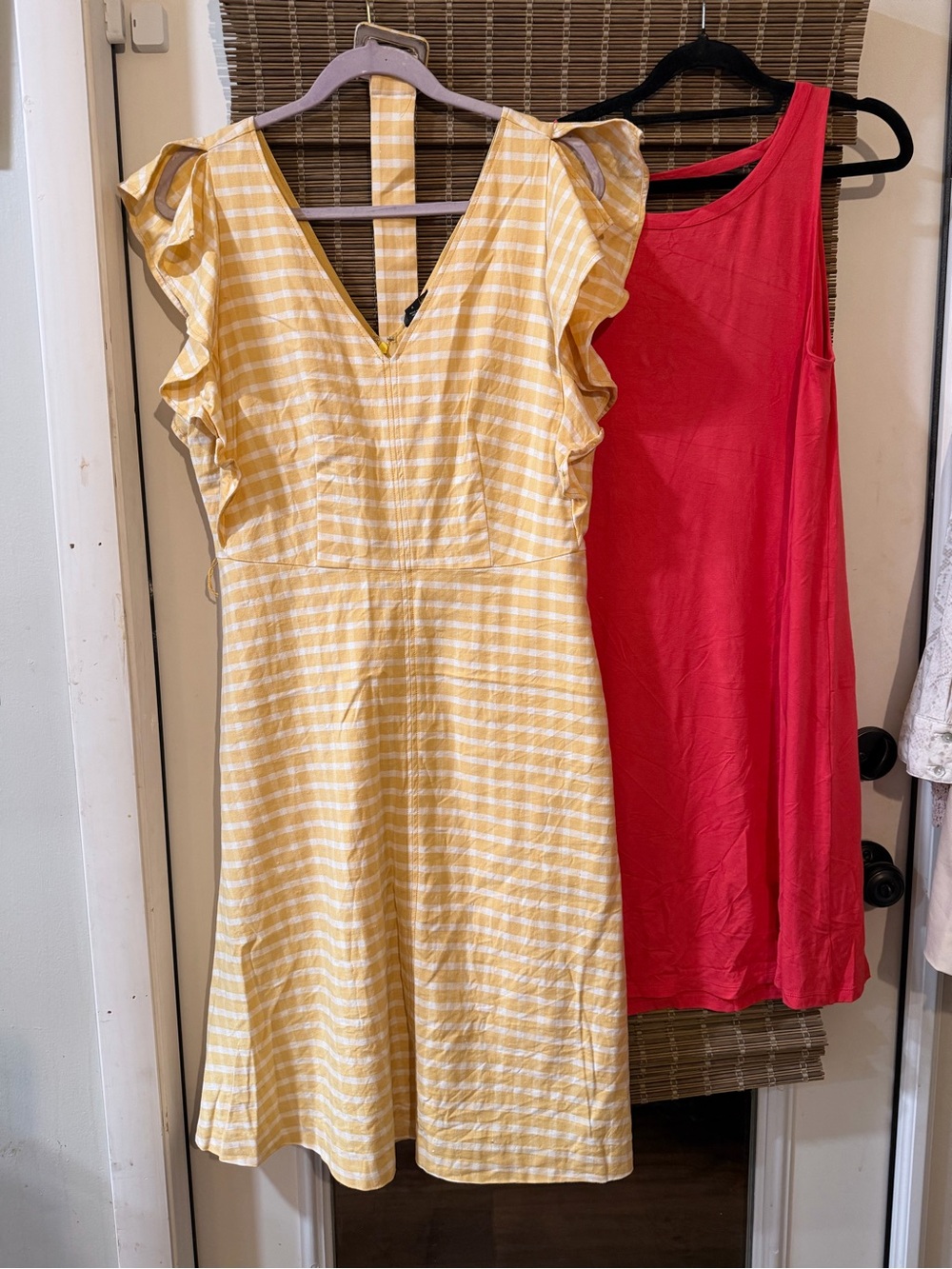 Set of 2 NWOT Ann Taylor and Loft yellow Striped V-Neck Ruffle Sleeve and red kn